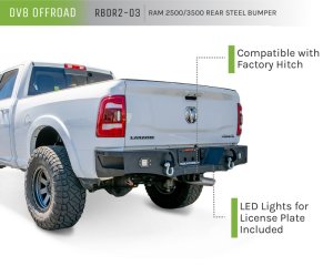 Ram 2500 Rear Bumper - DV8 Offroad - RBDR2-03 with Corner Footsteps and LED Lights - `19-`21
